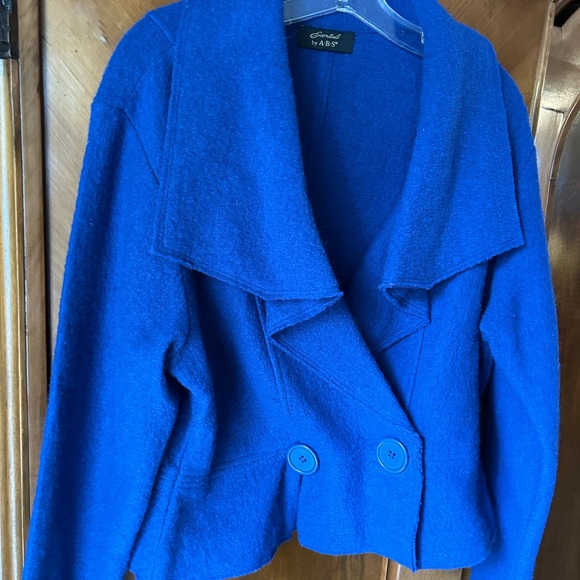 Essentials by ABS boiled wool Royal blue jacket shawl collar sz M - Picture 2 of 5